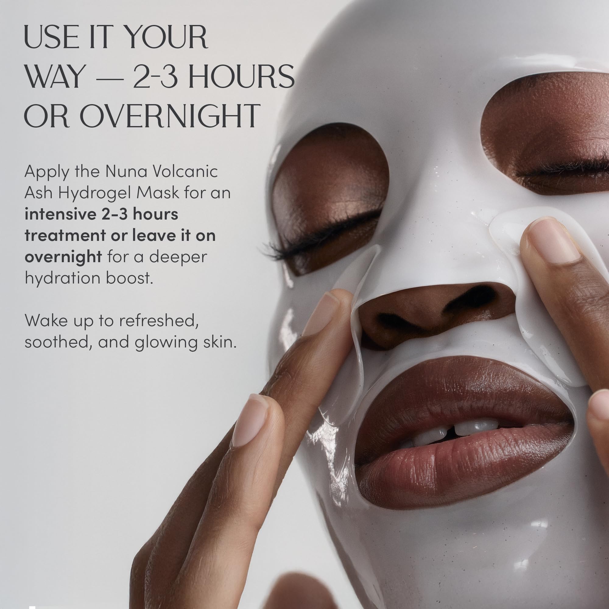 NUNA Volcanic Ash Hydrogel Mask texture close-up, smooth hydrating gel surface