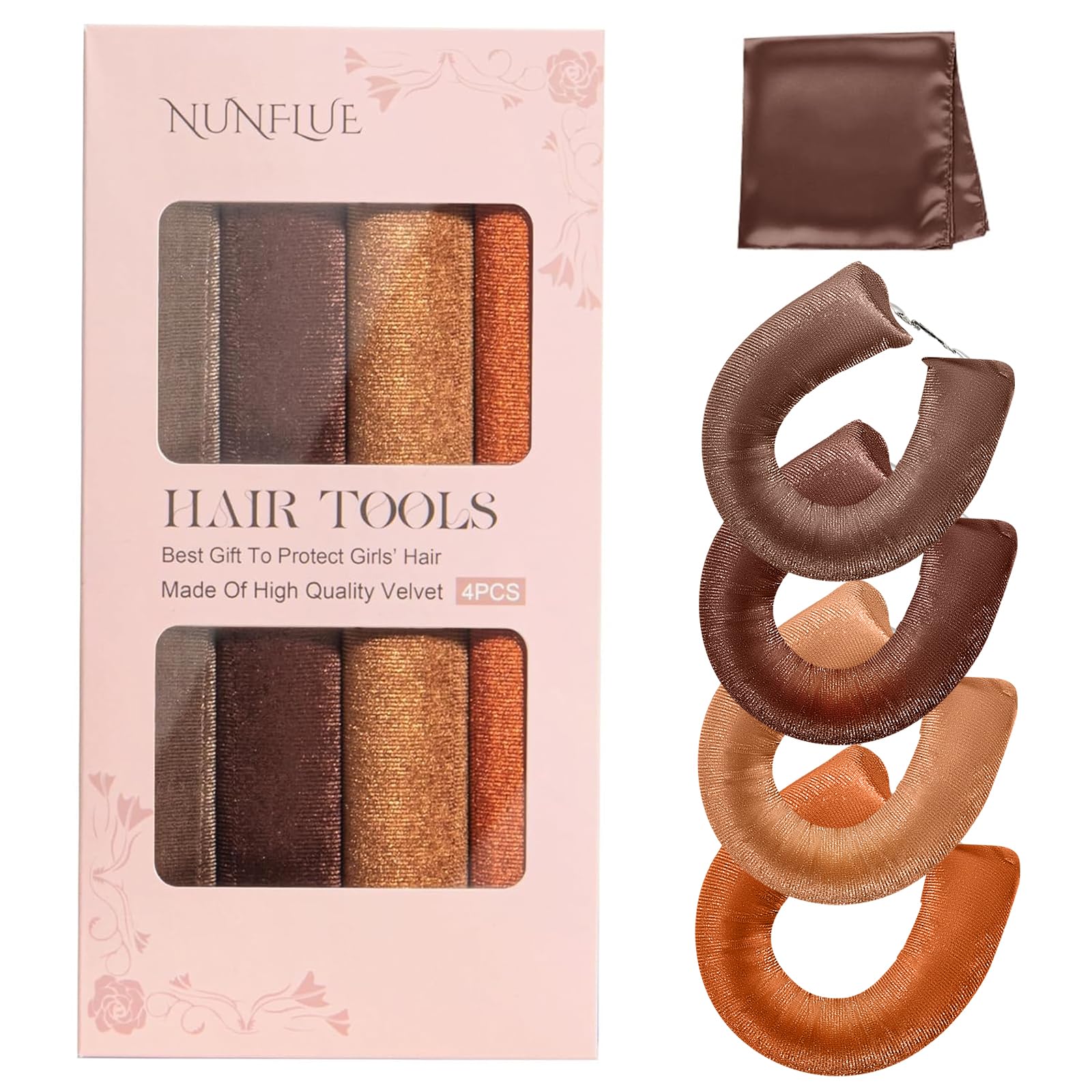 NUNFLUE heatless curlers set with four pieces for gentle overnight styling.
