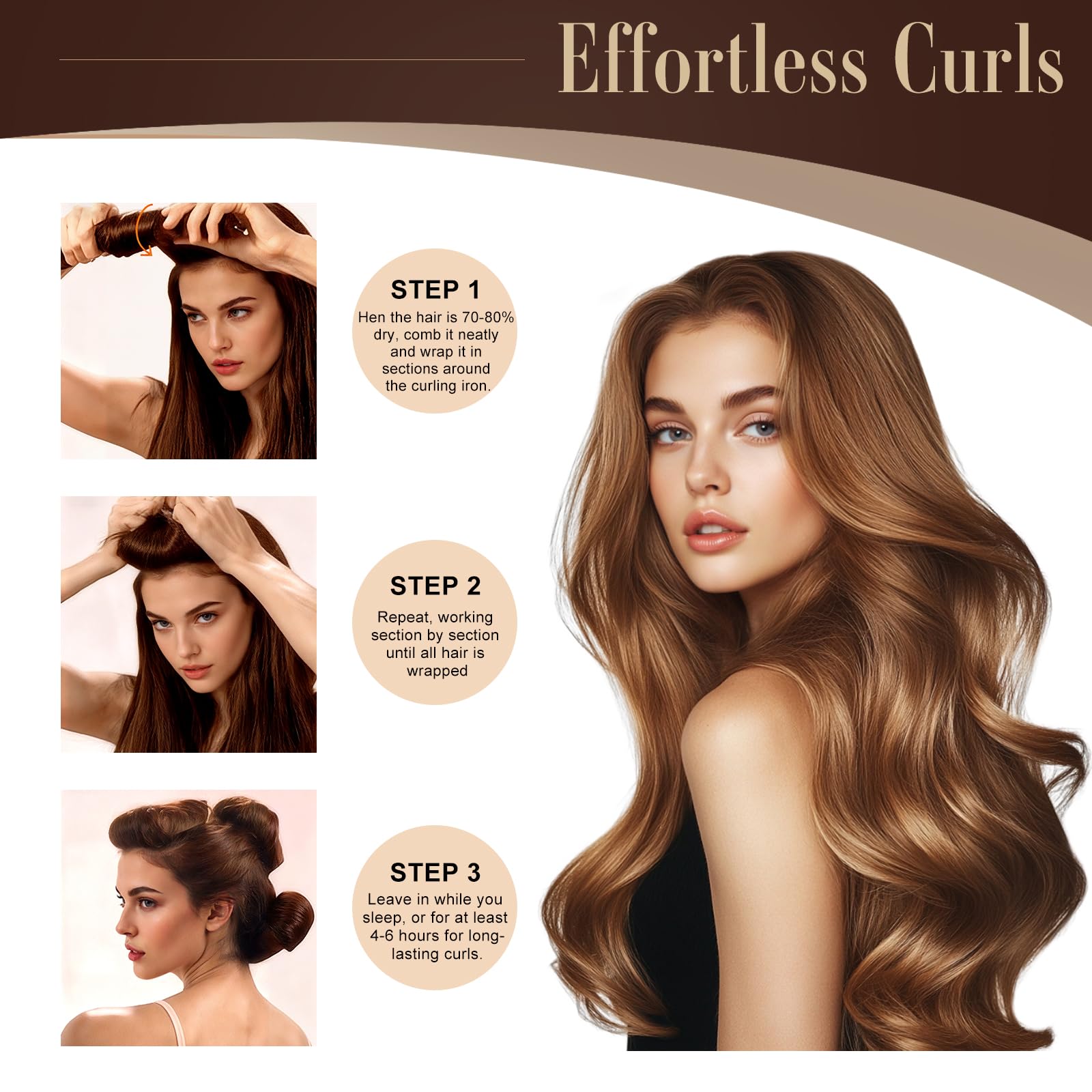 Nunflue heatless curlers close-up show gentle, frizz-free styling.