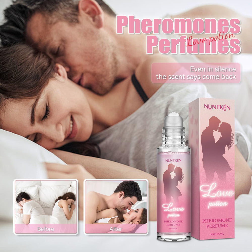 NUNTKEN Phero Perfume roll-on applying scent to pulse point.