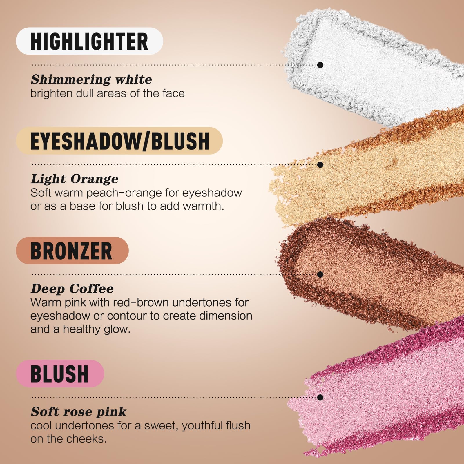 NUNUDA iluminador brilla con luz suave para ojos y mejillas.
