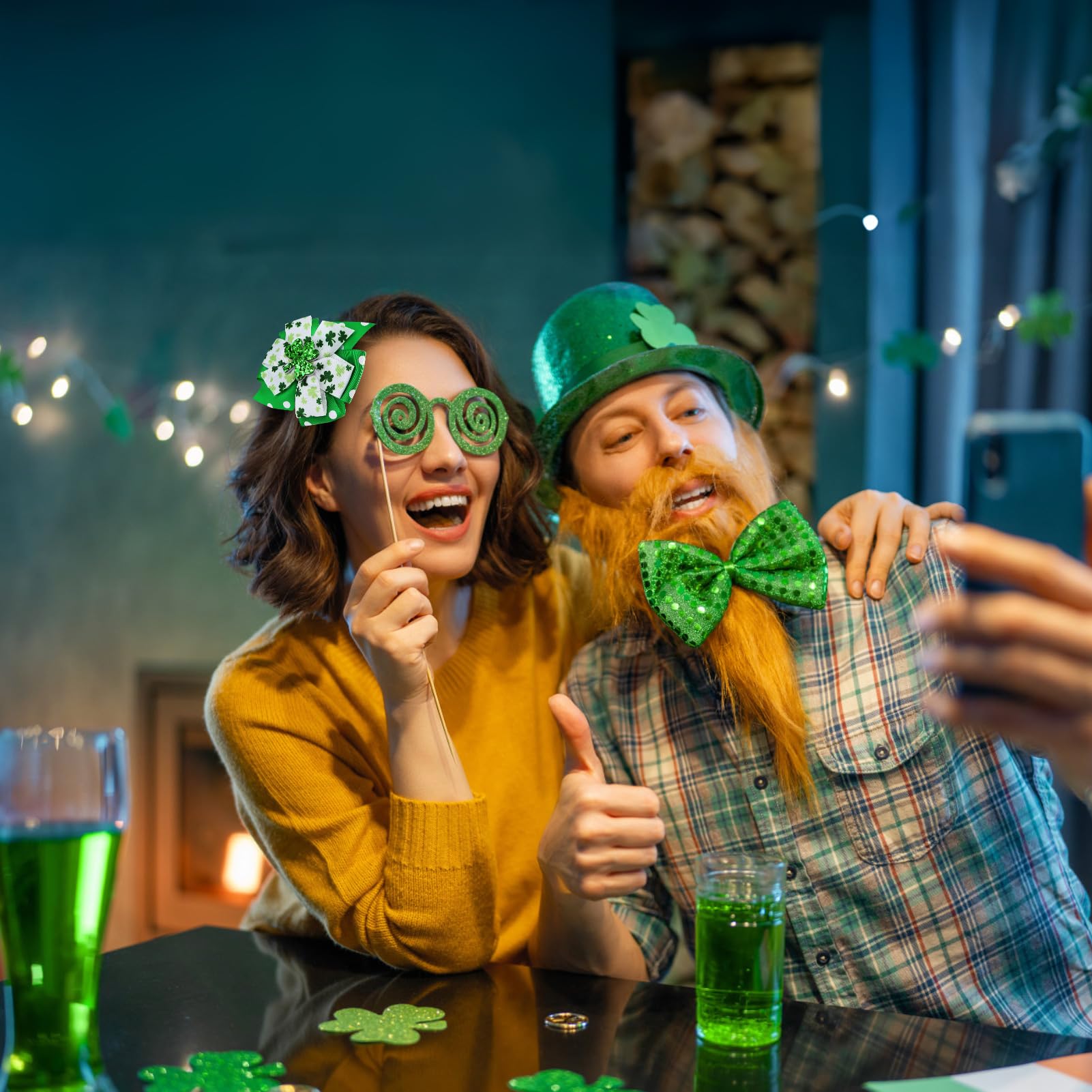 Lazos Nuolich para San Patricio con trébol verde para diario y fiestas.