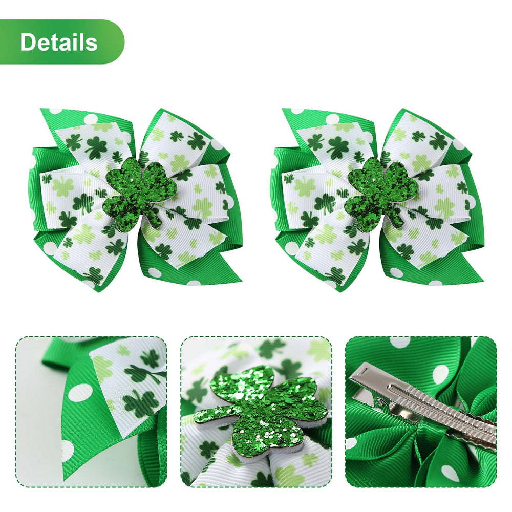 Par de lazos Nuolich con trébol verde y clip metálico resistente para cualquier peinado.