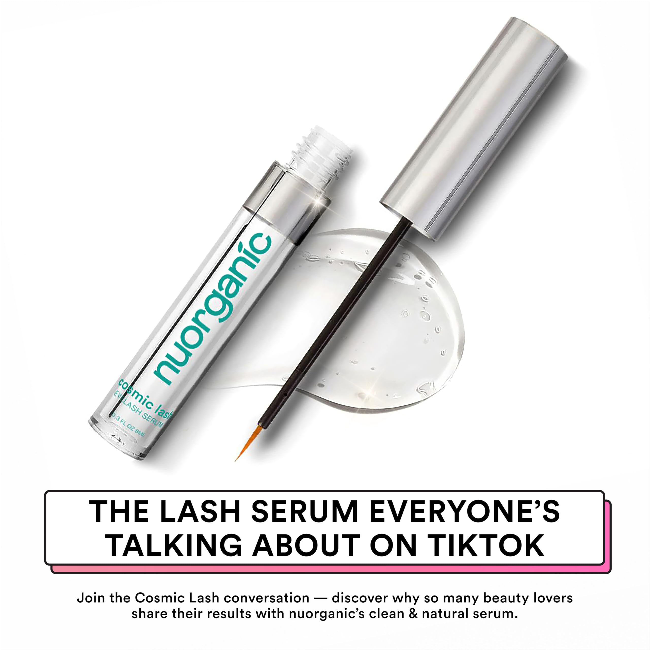 NuOrganic Cosmic Lash Serum applicator brush ready for precise application