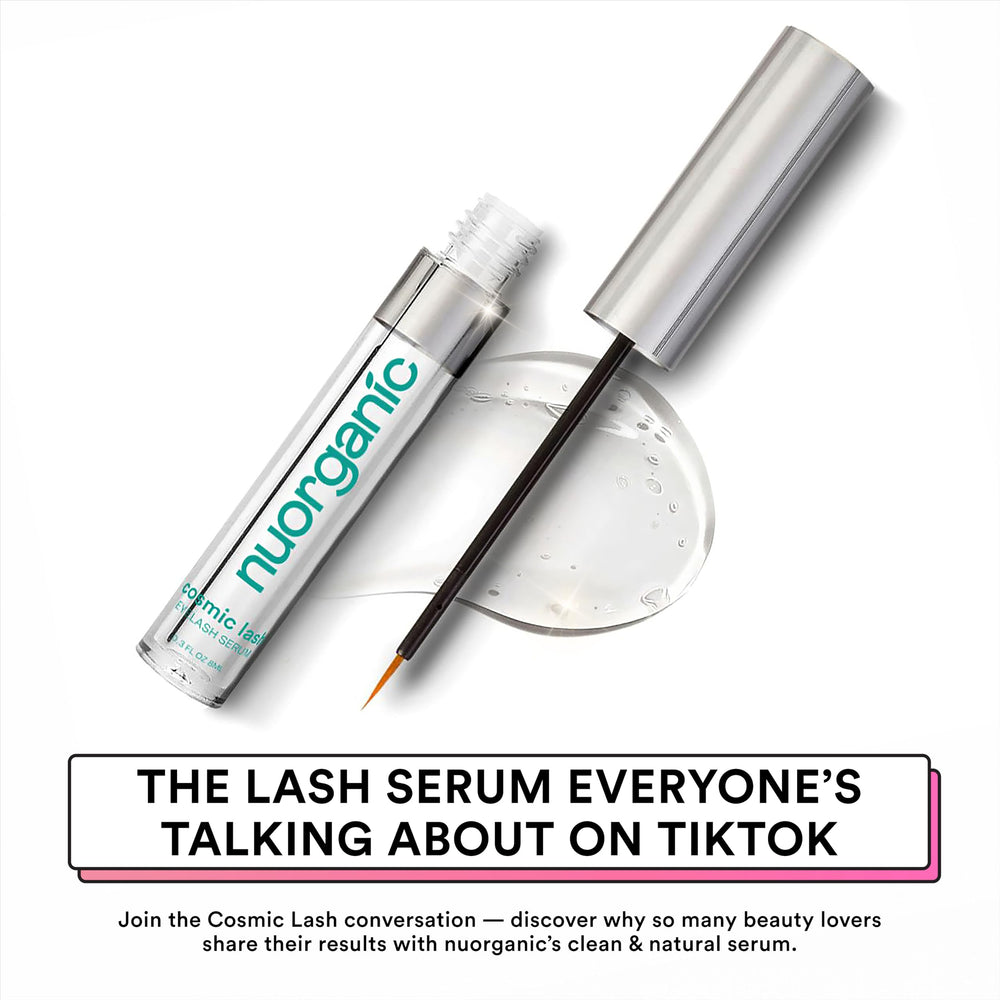 NuOrganic Cosmic Lash Serum applicator brush ready for precise application