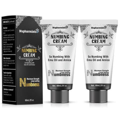 Nupharmco Numbing Cream 2-pack front view with menthol and emu oil for lasting relief.