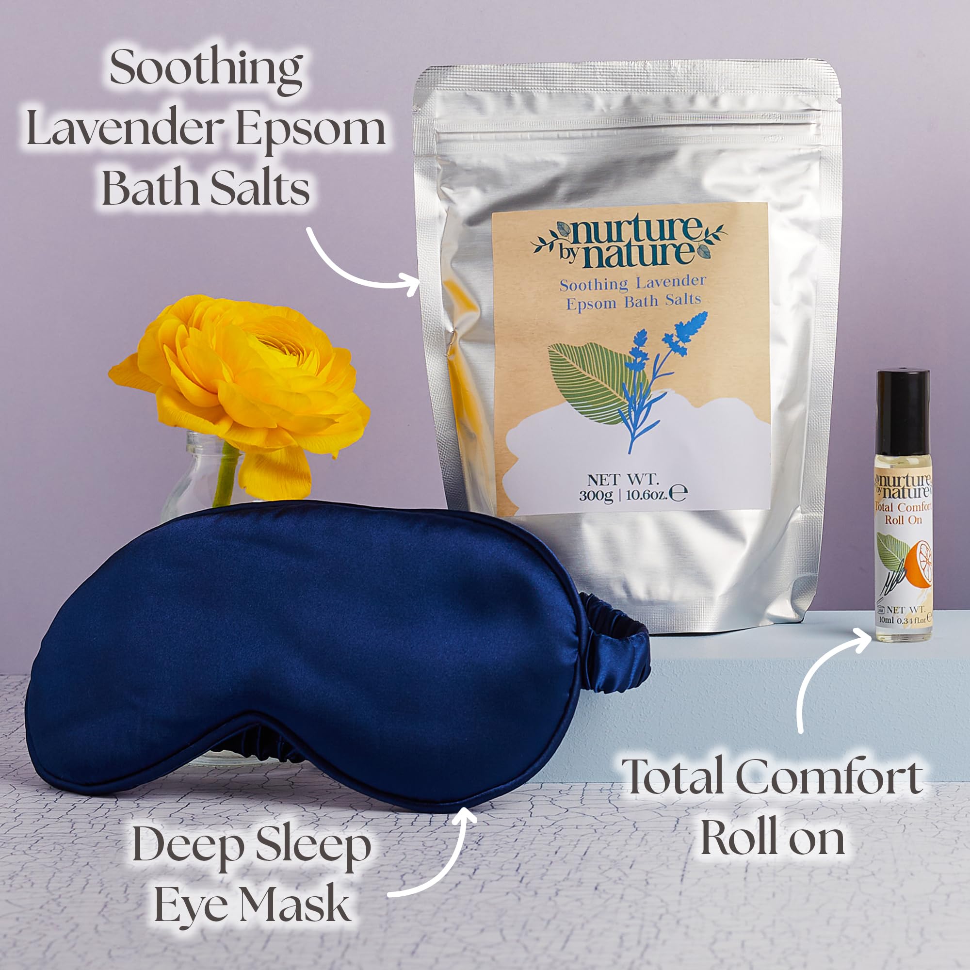 Nurture by Nature New Mom Set sleep mask for darkness and restful nights.