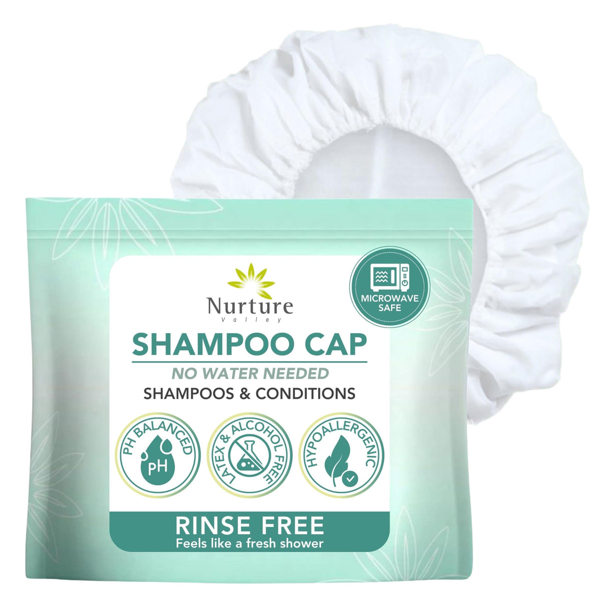 Nurture Valley no-water rinse cap for convenient waterless cleansing in bed