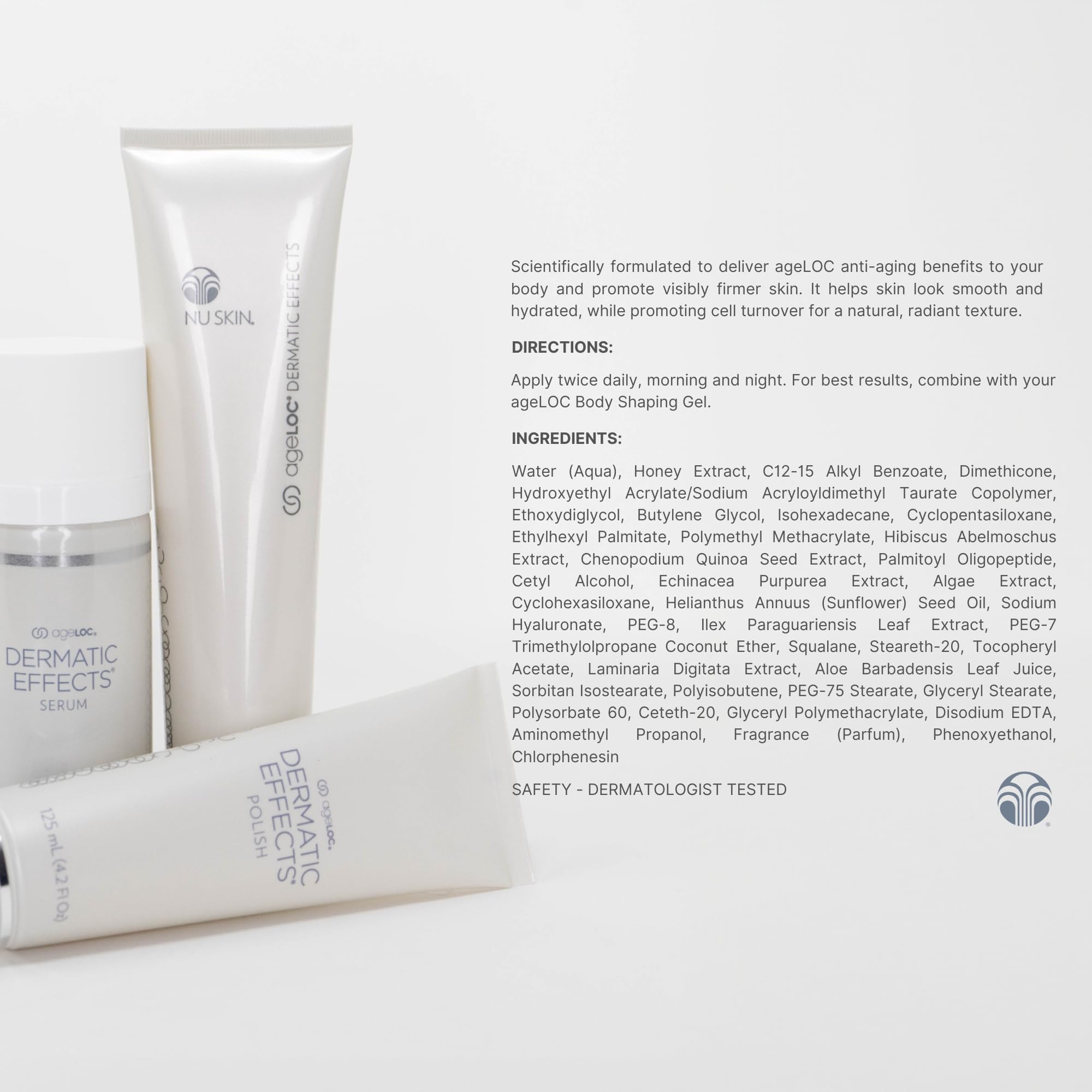 Nu Skin ageLOC Dermatic Effects texture close-up shows a smooth, rich cream
