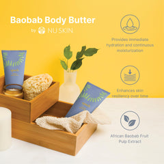 Nu Skin Epoch Baobab Body Butter label detail conveys ethnobotanical ingredients for skin care