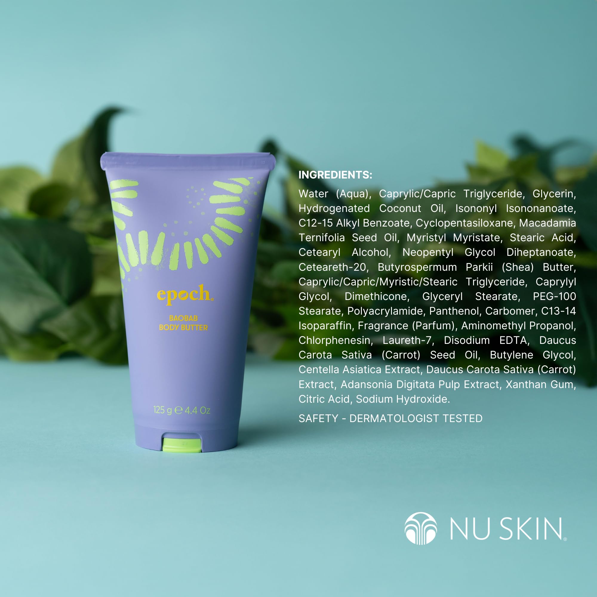 Nu Skin Epoch Baobab Body Butter texture closeup highlights creamy concentration for deep hydration