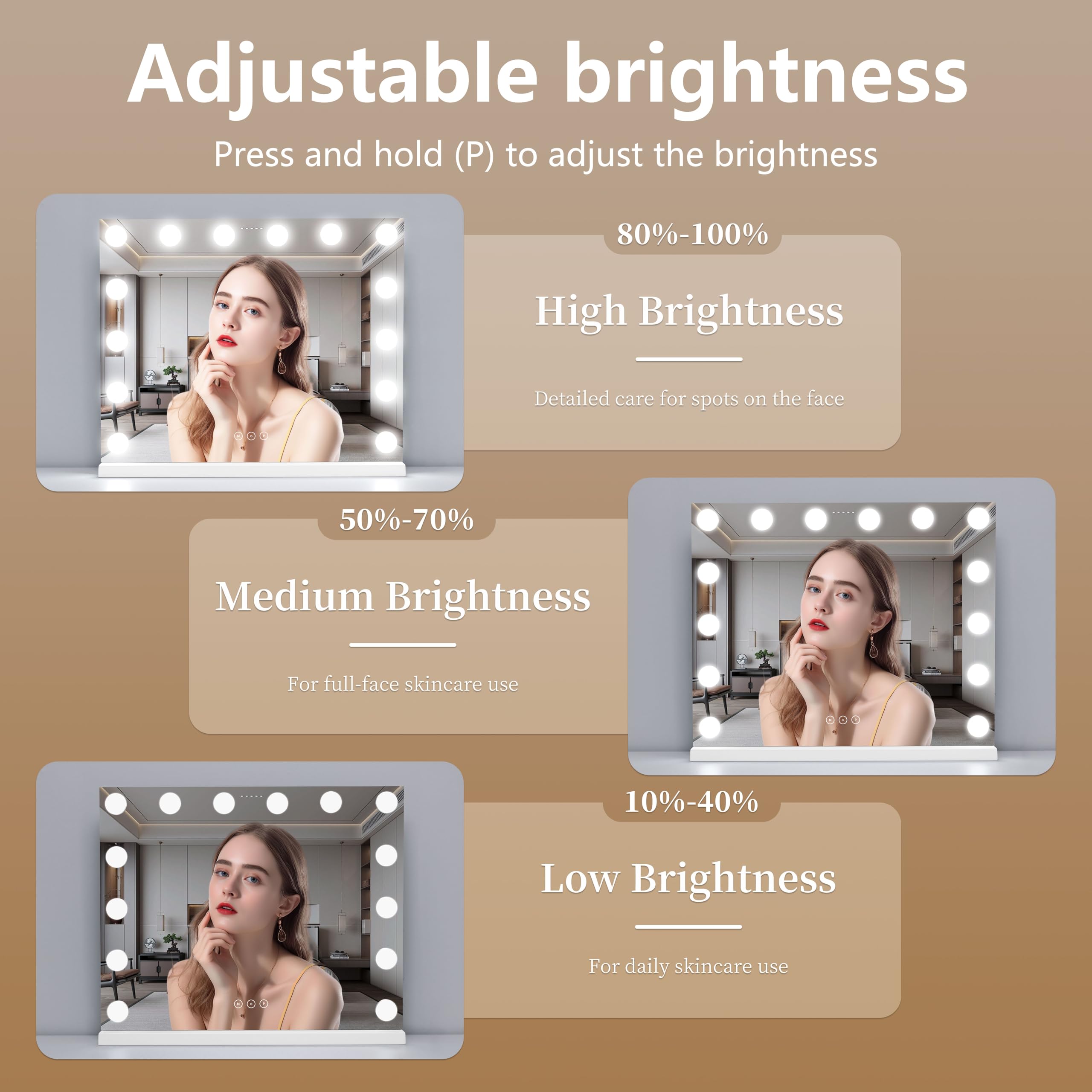 NUSVAN vanity mirror with 3 color modes for natural makeup lighting.