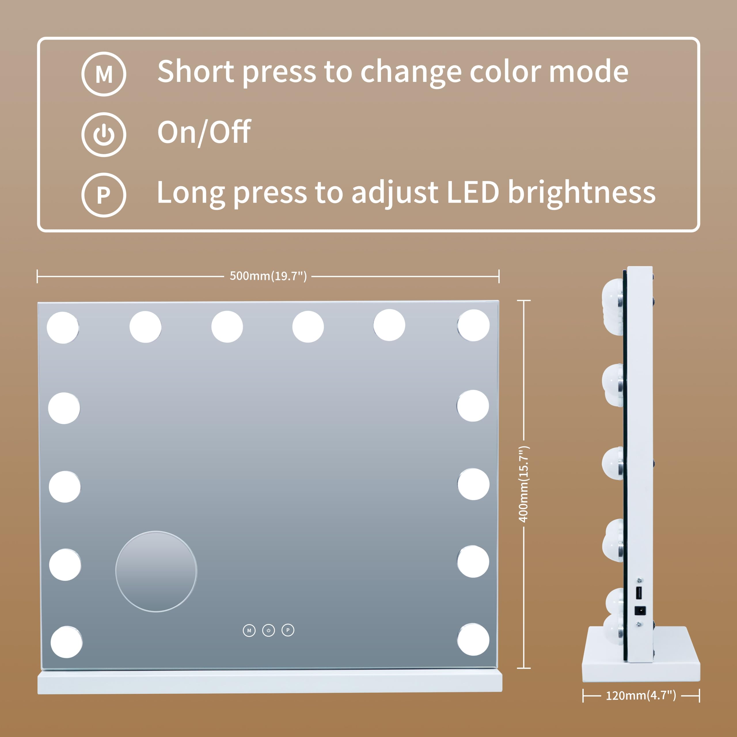 NUSVAN vanity mirror detachable 10X magnifier for precise detail.