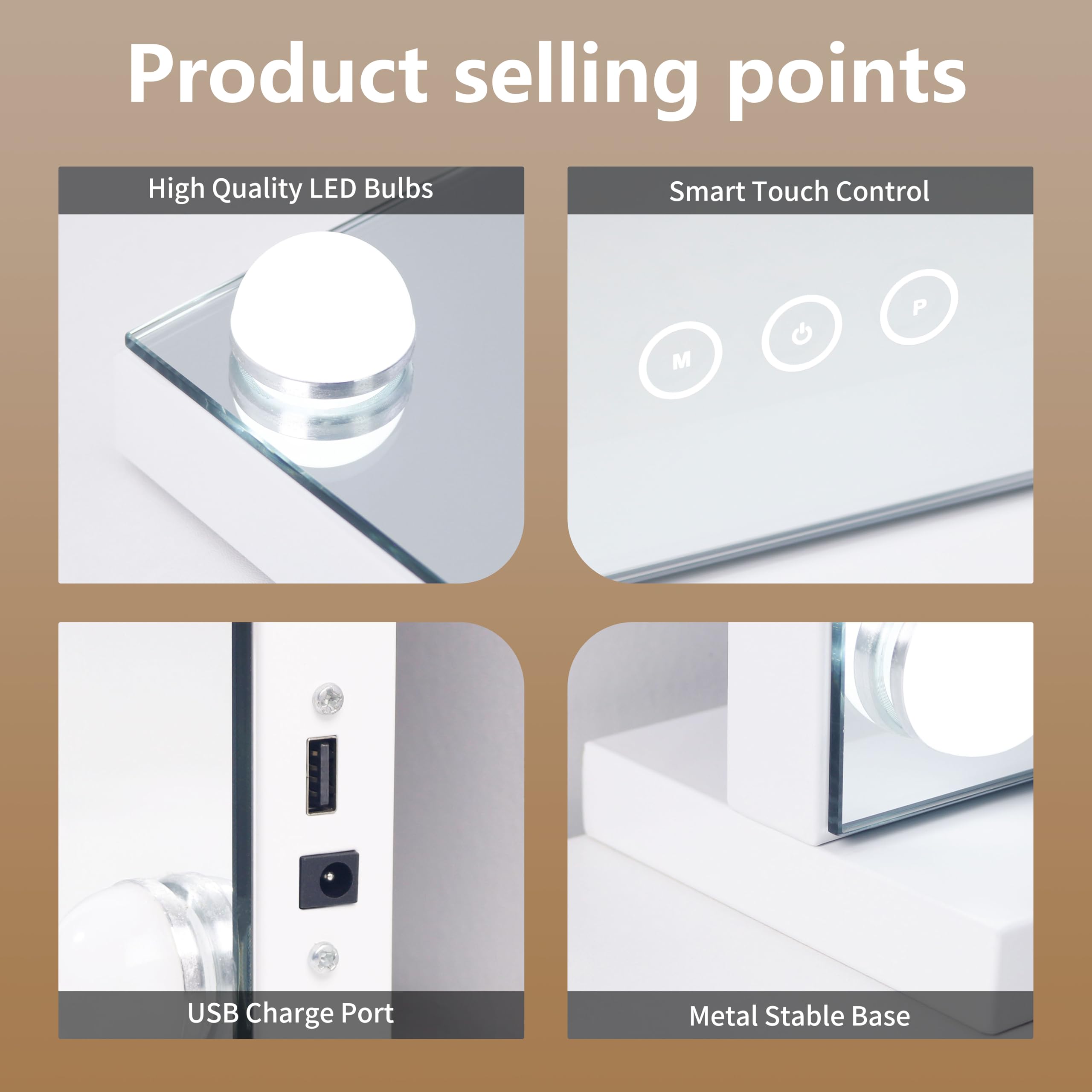 NUSVAN vanity mirror sturdy metal frame design for durability.