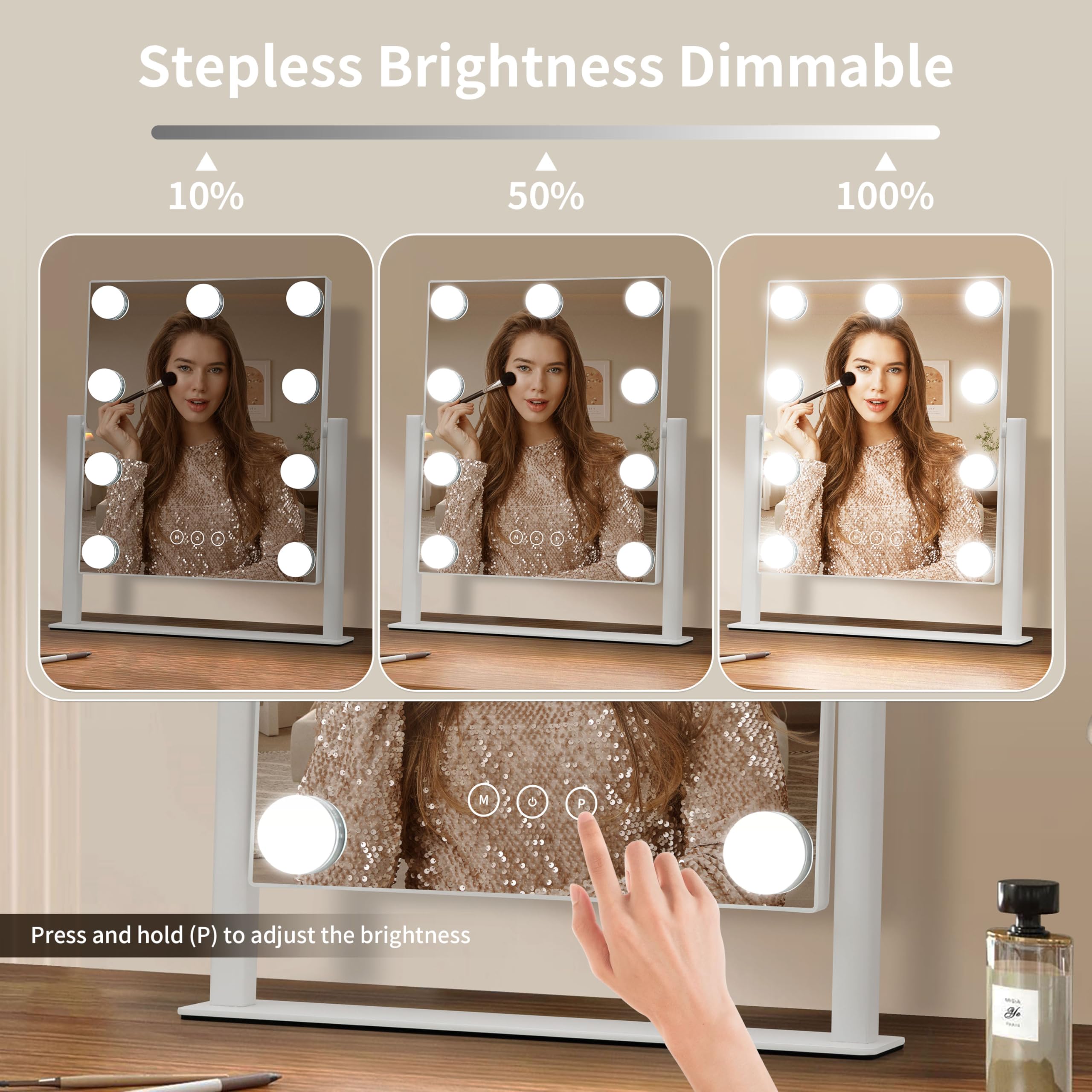 NUSVAN vanity mirror with lights detachable 10X magnifier for precise detail