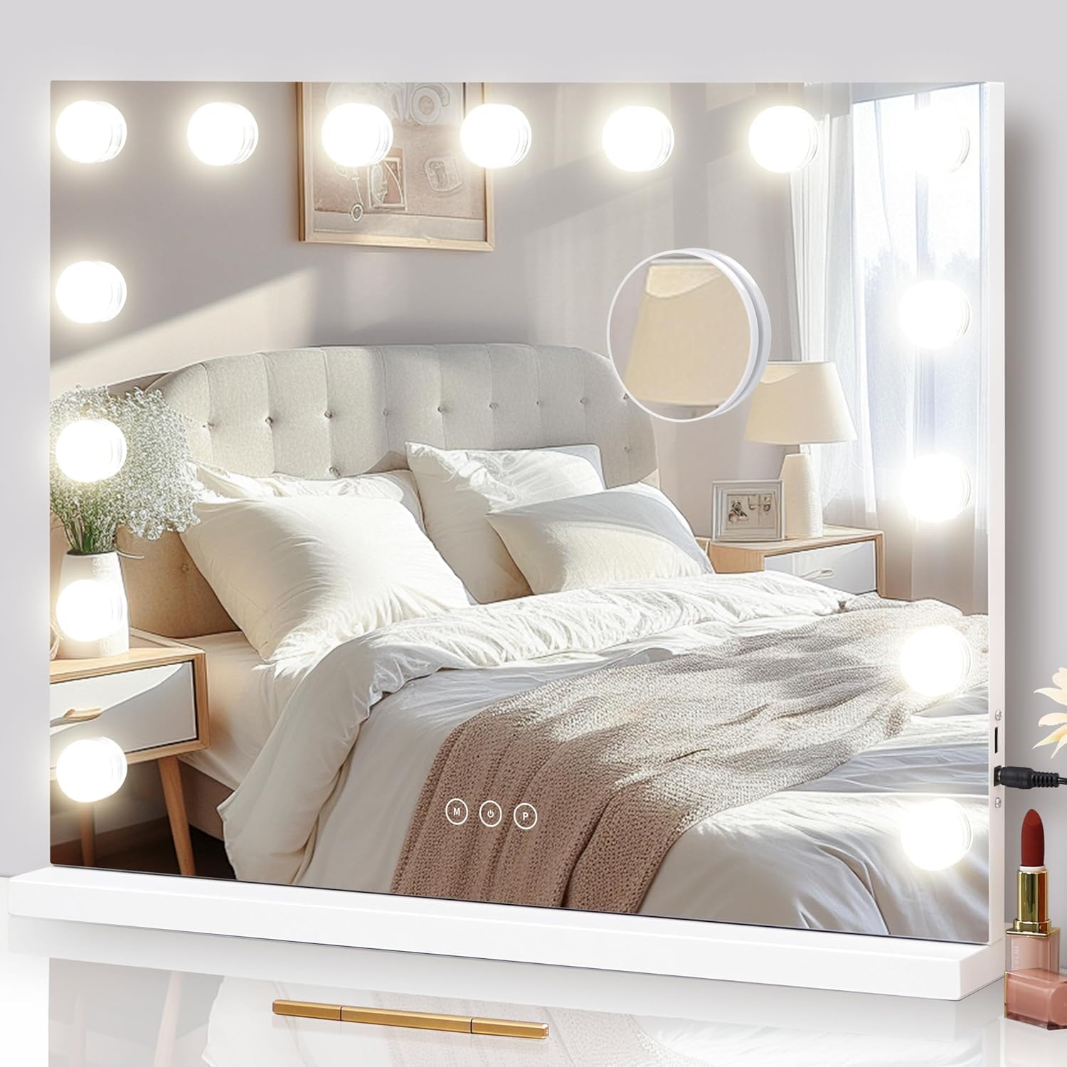 NUSVAN vanity mirror with lights showing clear makeup lighting