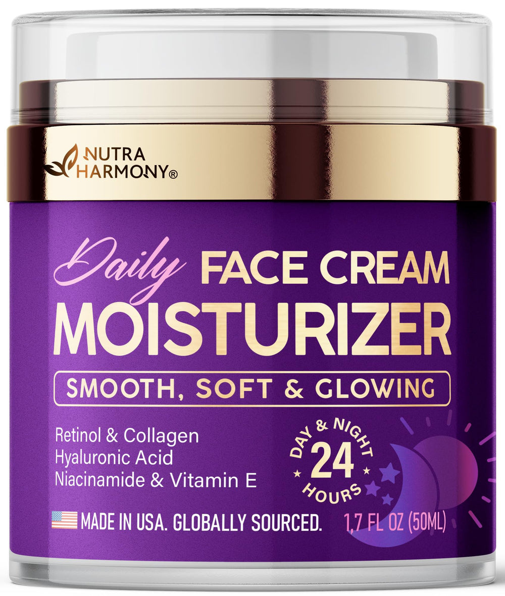 Nutraharmony crema facial colágeno y retinol para firmeza y luminosidad diaria.