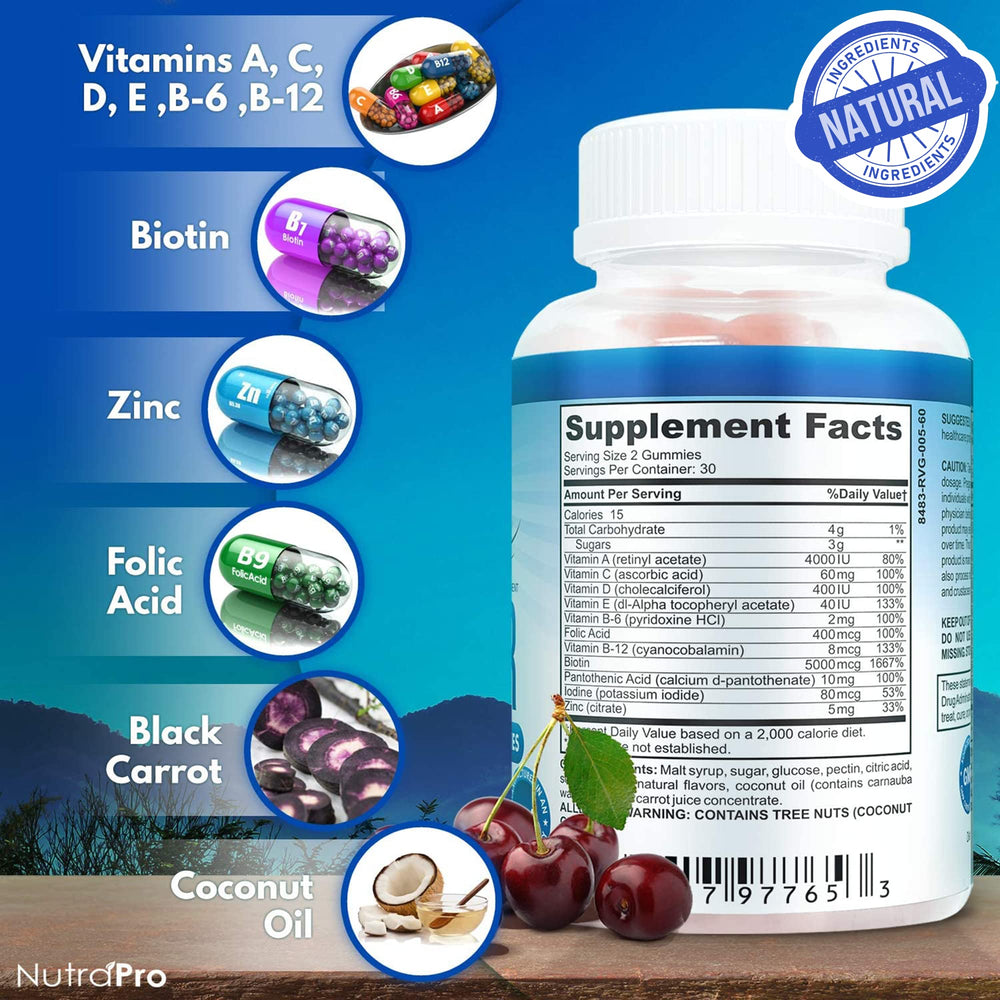 NutraPro Gominolas Pelo Largo, frente al frasco para uso diario.