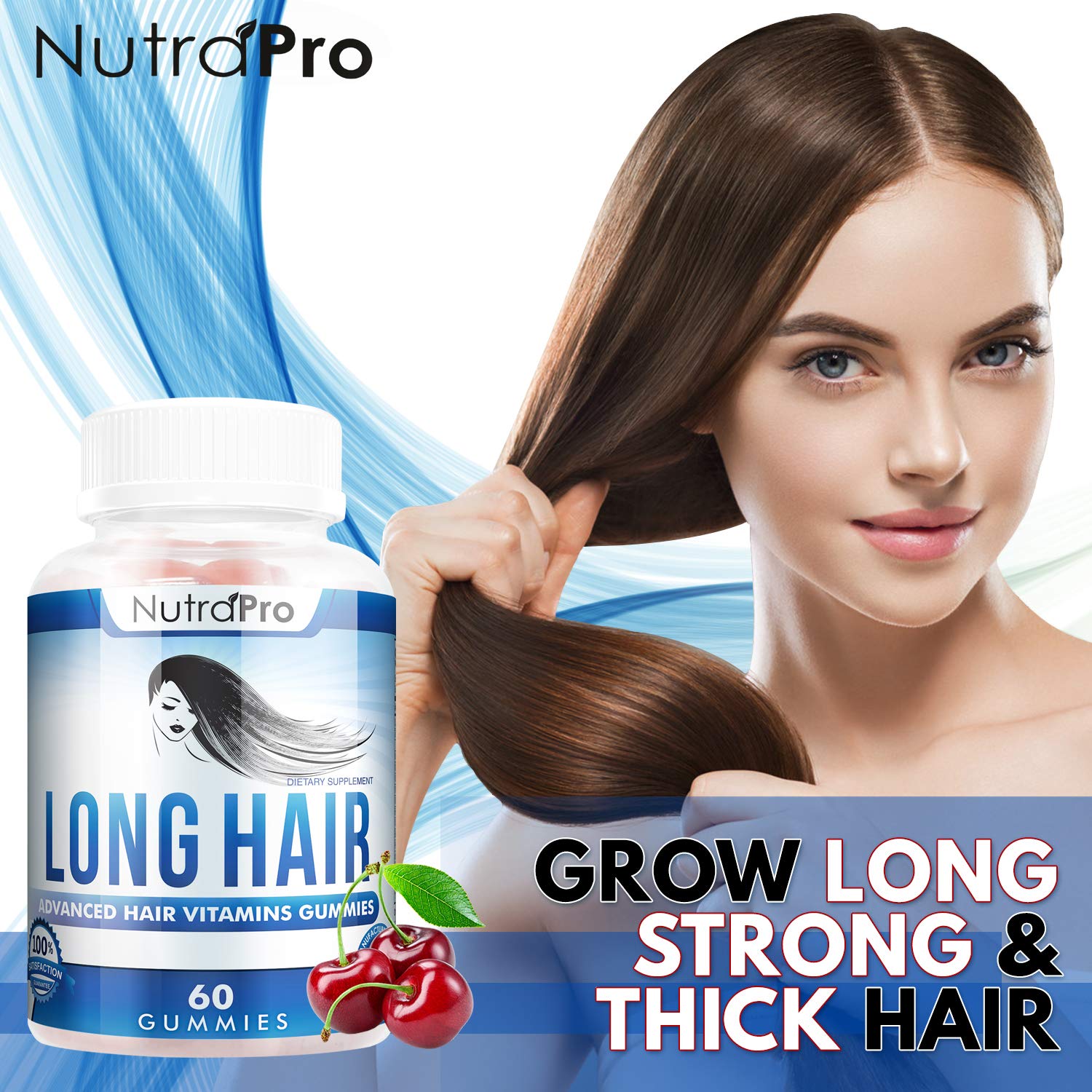 NutraPro Gominolas Pelo Largo, tomar diariamente para cabello más espeso.