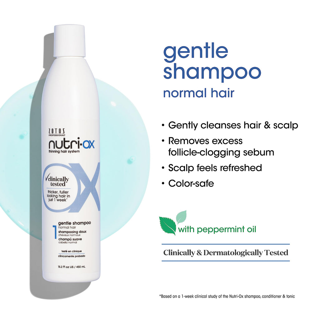Nutri-Ox Champú Suave, aplicación manual, experiencia fresca durante el lavado.