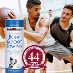 Dusting NutriBiotic powder between toes to reduce friction and dampness.