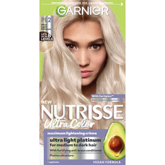 Garnier Nutrisse PL2 platinum bottle for Mascarpone Creme color application