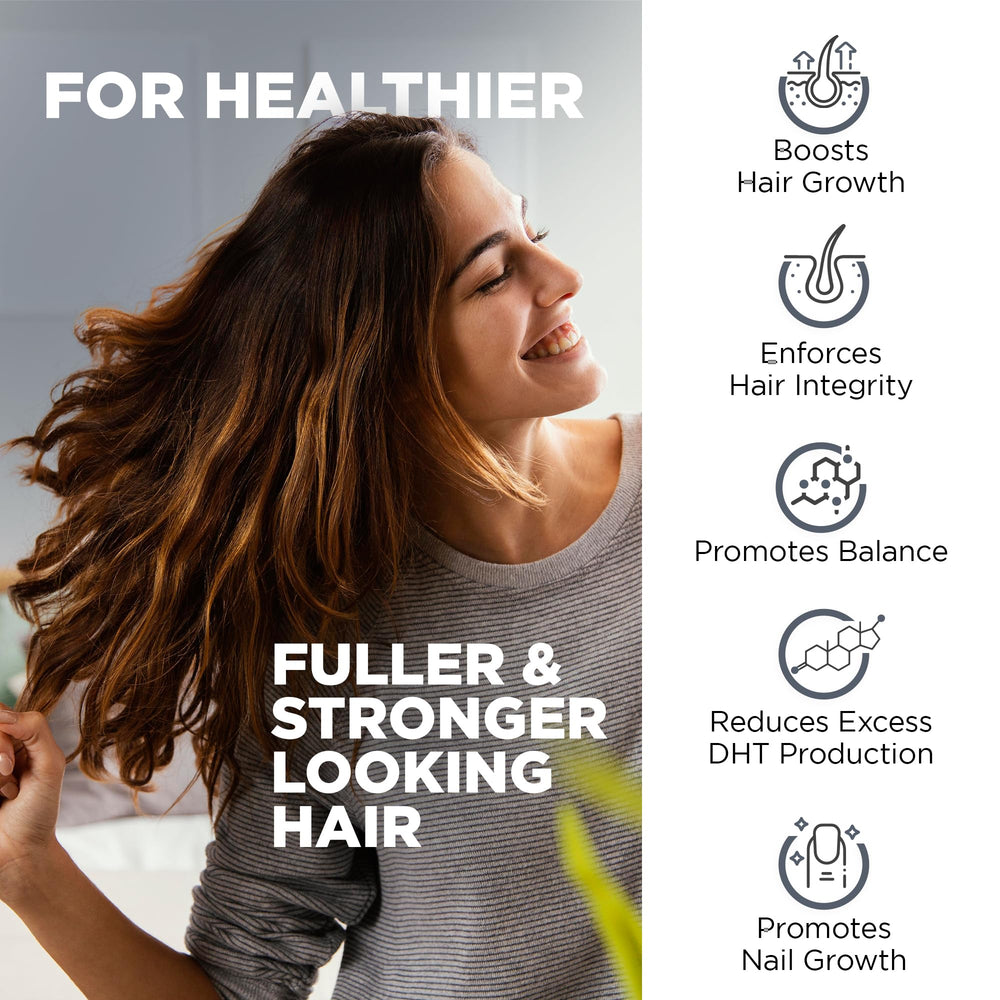 Ingredientes clave: Biotina, Saw Palmetto, té verde y calabaza para el cabello