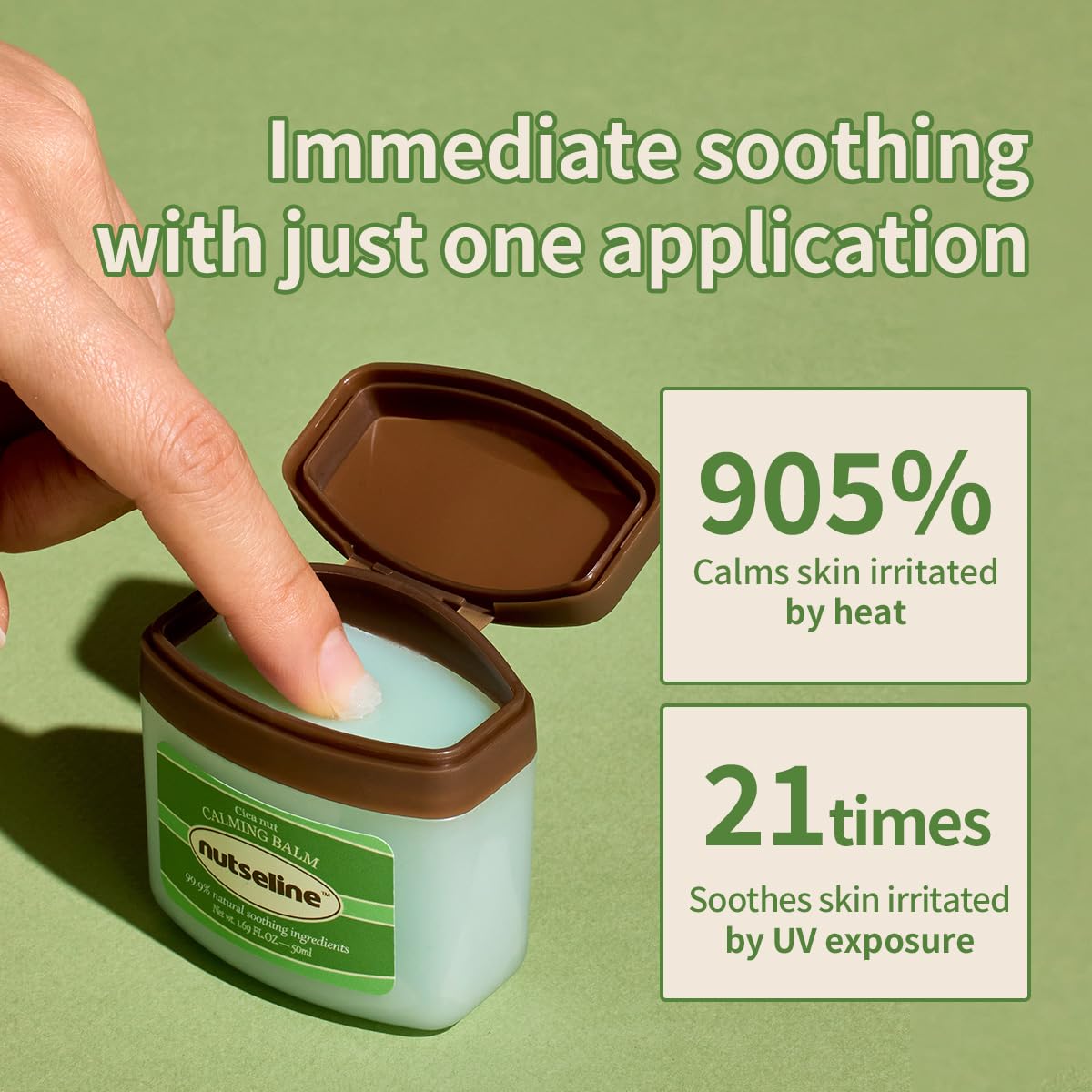 aplicación rostro con nutseline Cica Nut Calming Balm: calma irritación sin grasa.