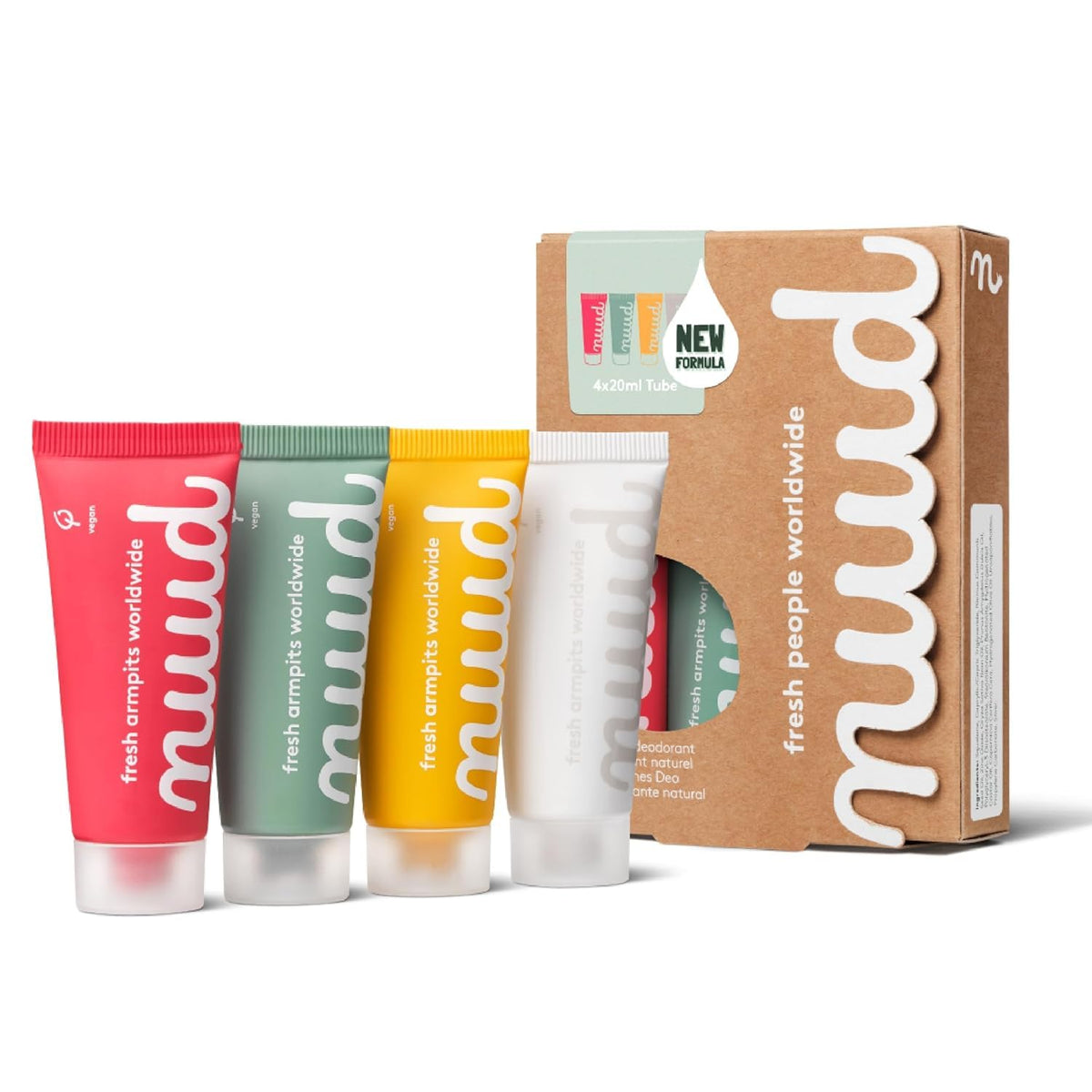 Nuud Family Pack 4x20ml on display showing value and portability.