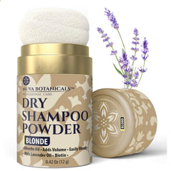 Nuva Botanicals Blonde Dry Shampoo powder with lavender scent for quick refresh between washes