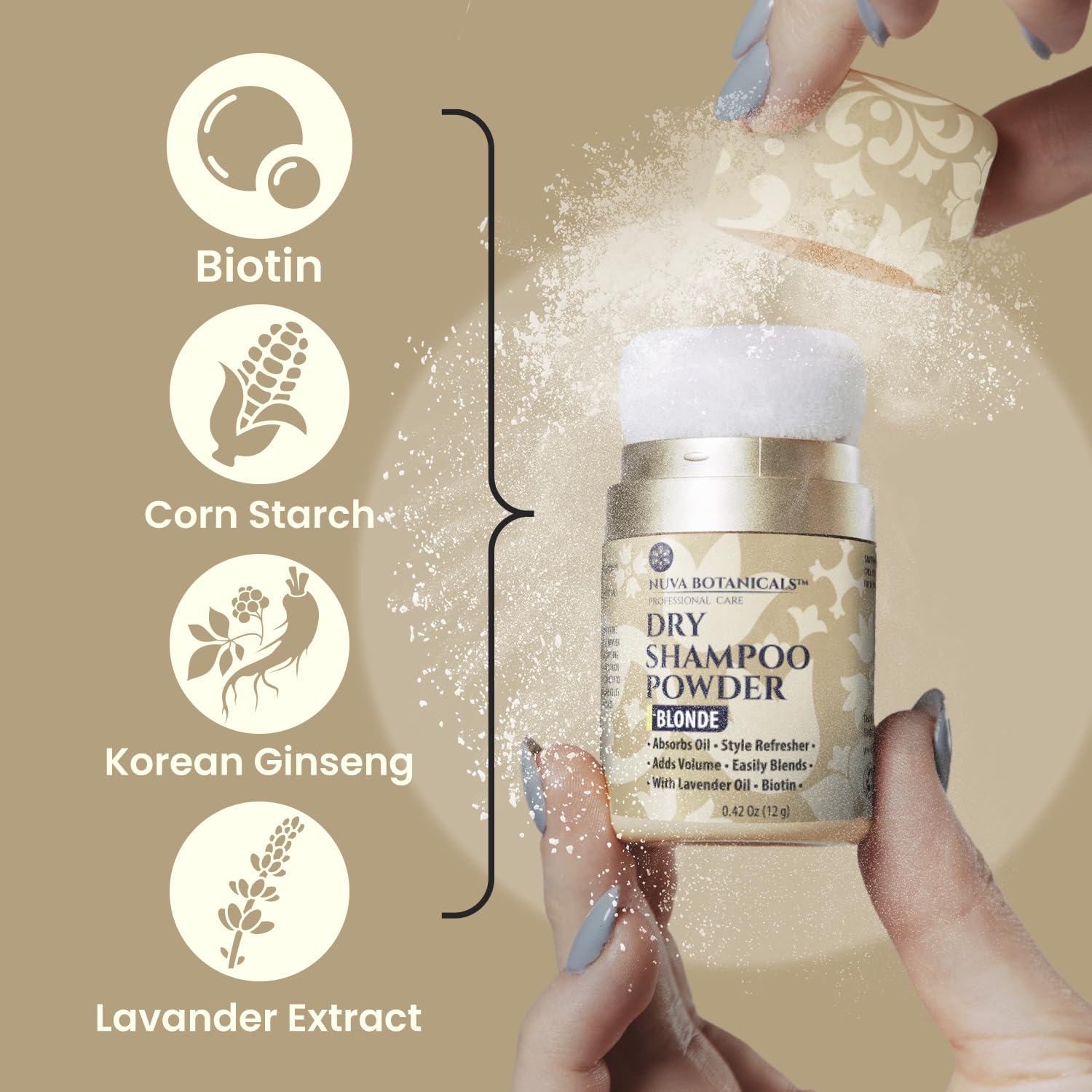 Nuva Botanicals Korean Ginseng Dry Shampoo adds volume on non-wash days