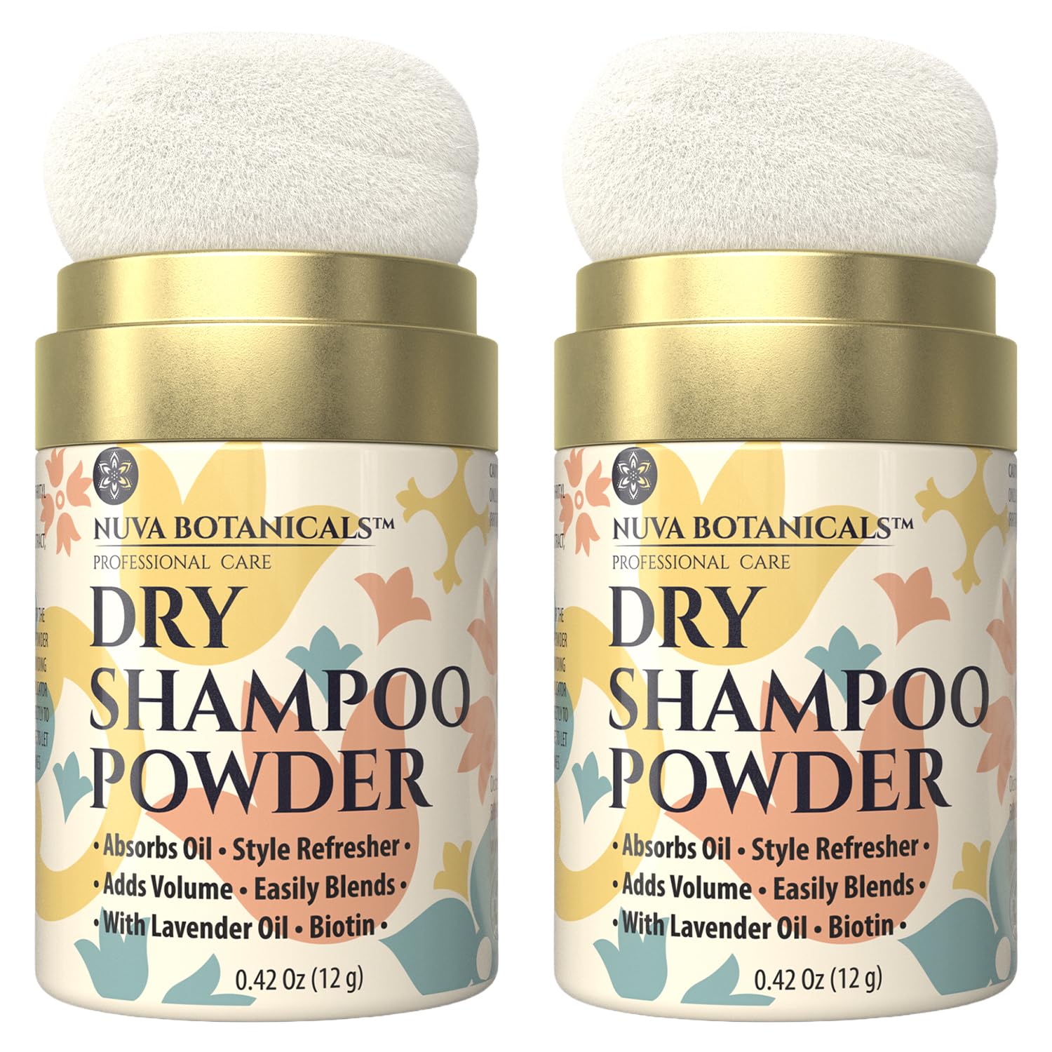 Nuva Botanicals non-aerosol dry shampoo powder bottle with lavender for quick refresh on the go.