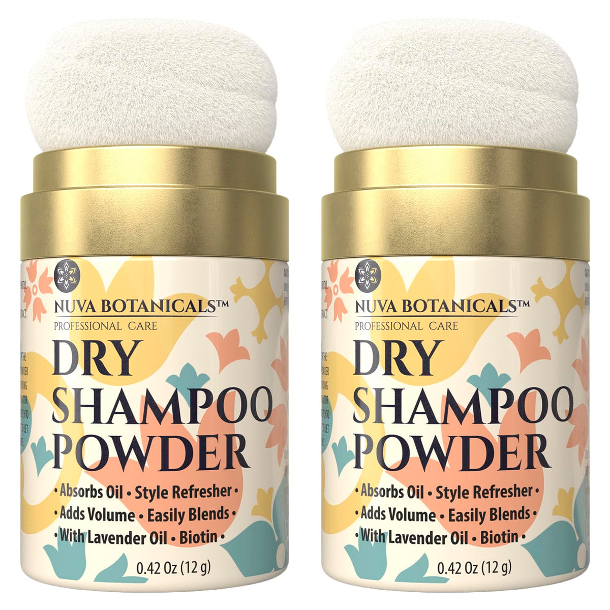 Nuva Botanicals non-aerosol dry shampoo powder bottle with lavender for quick refresh on the go.