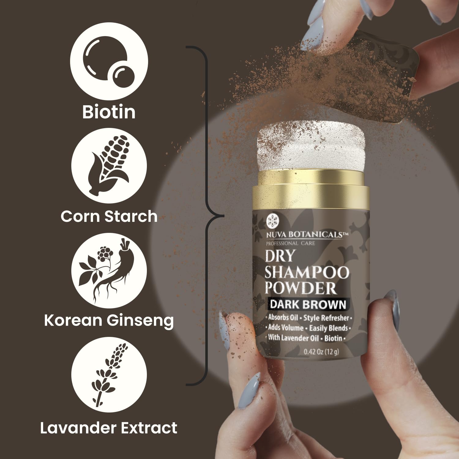 Nuva Botanicals travel size dry shampoo for on the go refresh 0.42 oz.