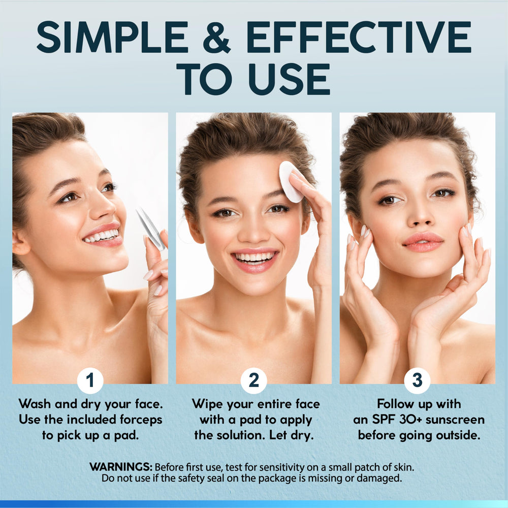 Pad in use as part of a comprehensive skincare routine for facial and body areas.