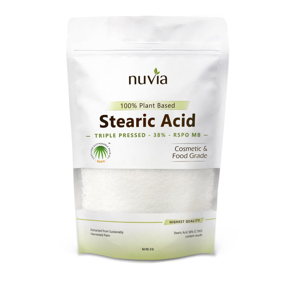 Nuvia Organics Stearic Acid granules for soaps, candles, and cosmetic formulations.