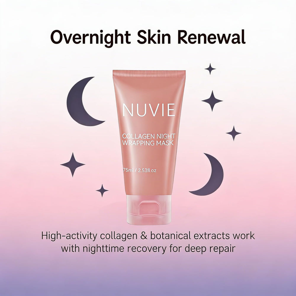 Nuvie Collagen Overnight Mask brush included for precise application.