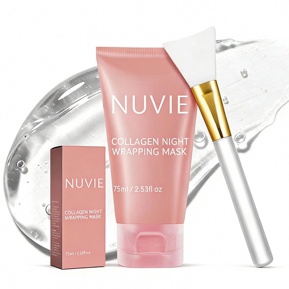 Nuvie Collagen Overnight Mask packaging for premium nighttime routine.