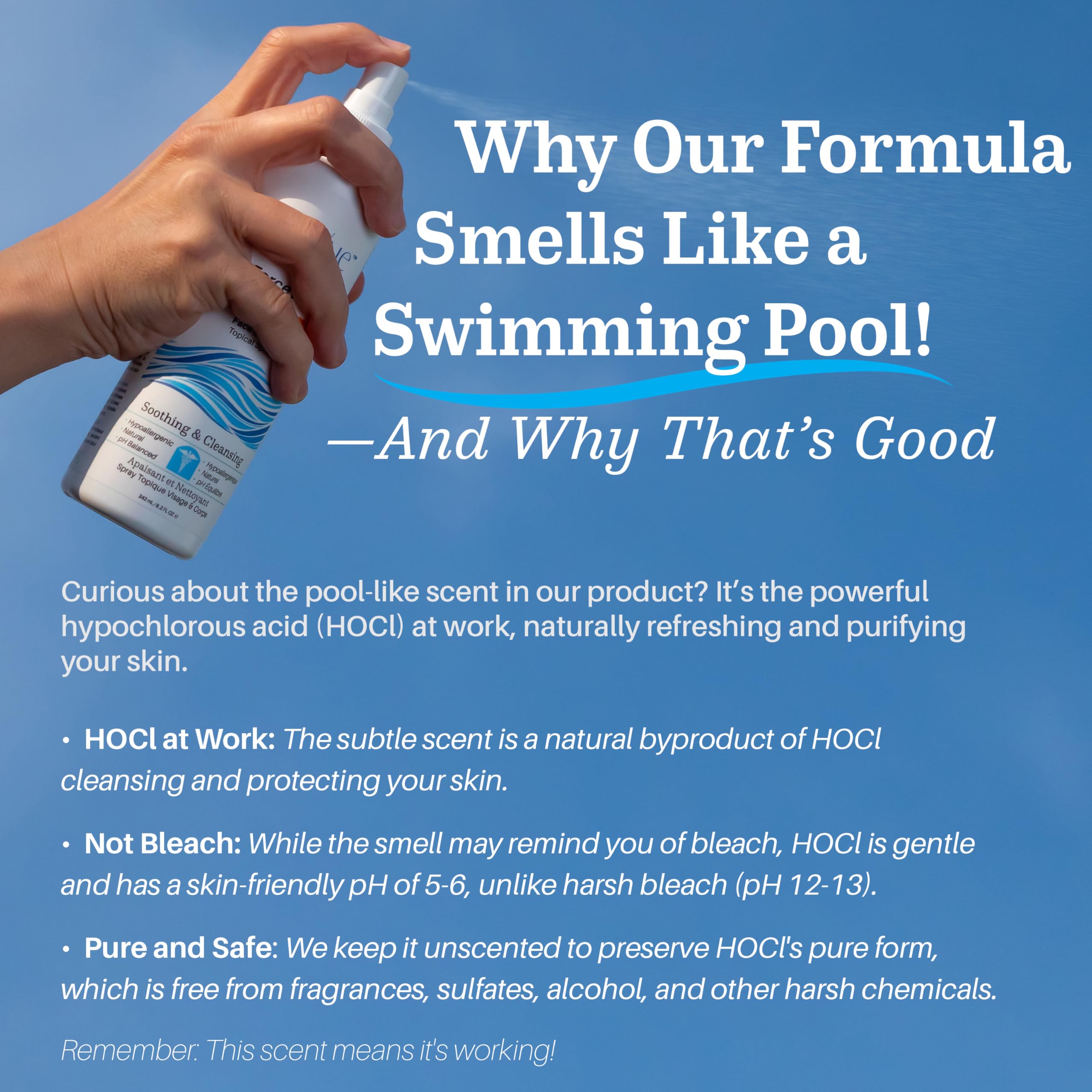 NueVue BioForce HOCl refill in use on skin for gentle care.