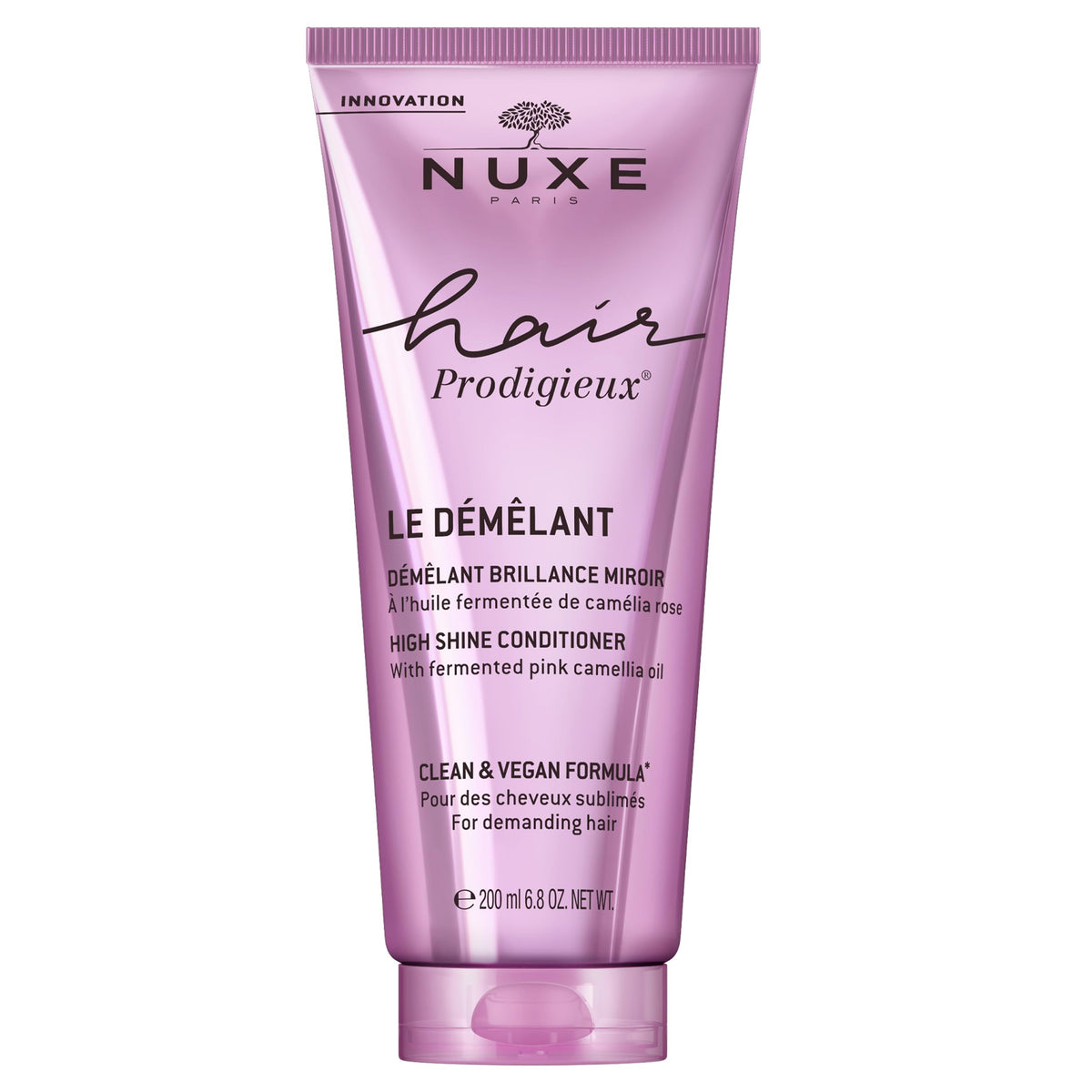Nuxe Hair Prodigieux High Shine Conditioner bottle for easy detangling and radiant shine.