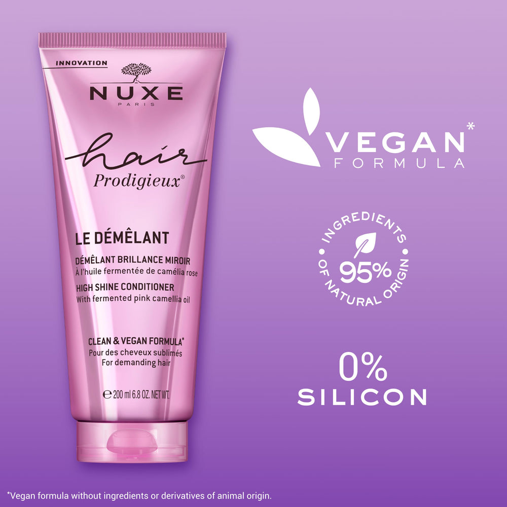 Hair looks soft and shiny after using Nuxe High Shine Conditioner.