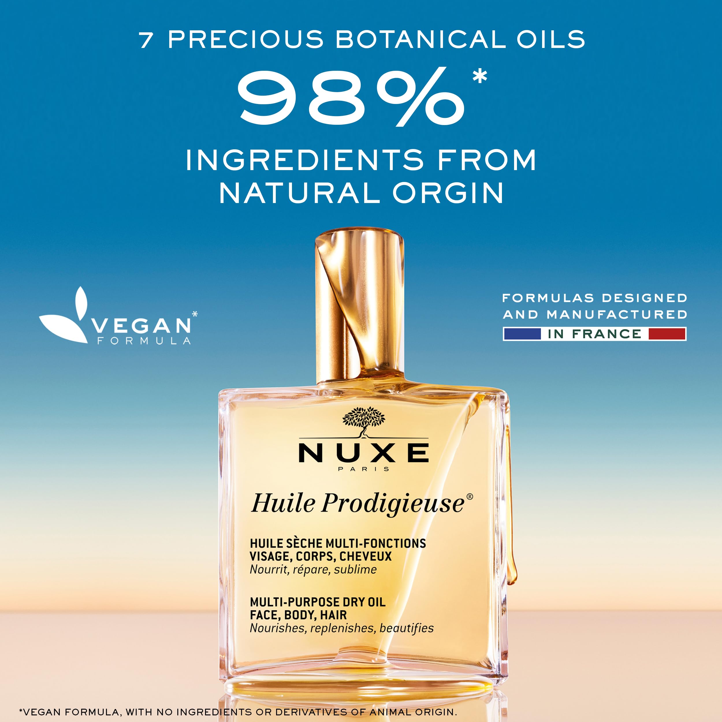 Nuxe Prodigieuse body application highlights deep nourishment and smooth skin.