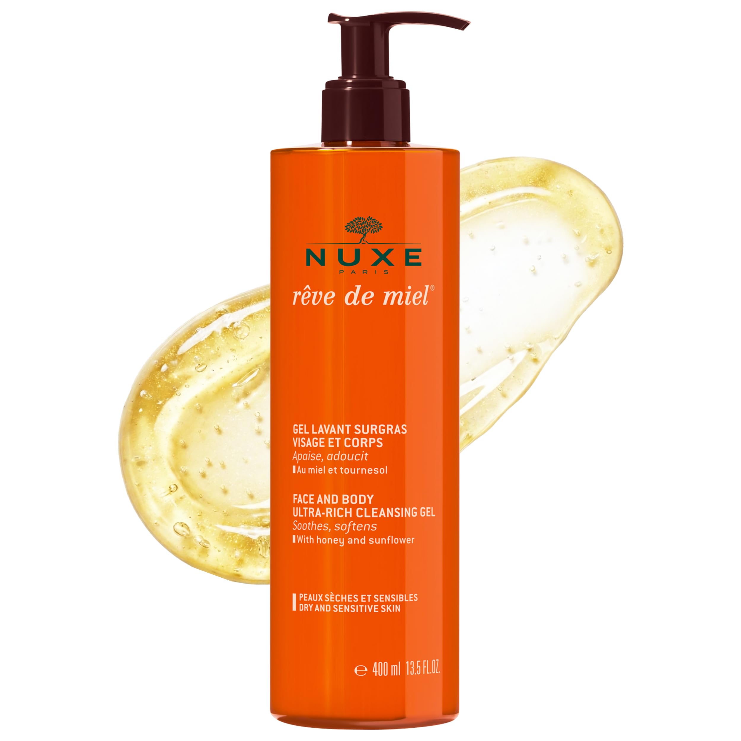 Nuxe Reve de Miel bottle pour showing honey scent for dry skin.