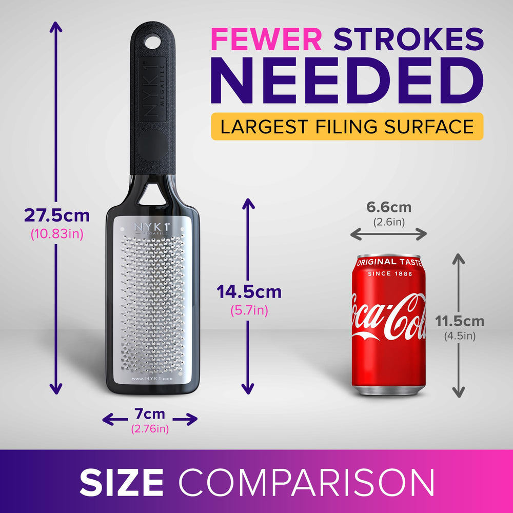 NYK1 MegaFile textured grip provides non-slip control in the shower.