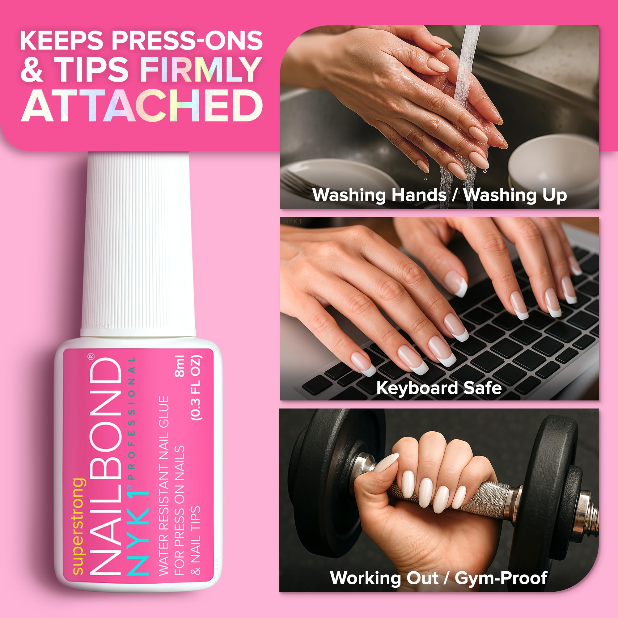 NYK1 NailBond nails tips application demonstration with secure adhesion.