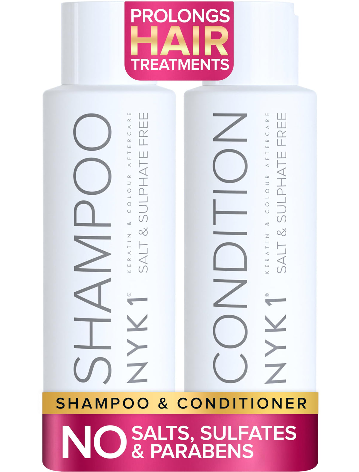 nyk1 no-salt sulfate-free shampoo bottle demonstrates gentle cleansing for color-treated hair