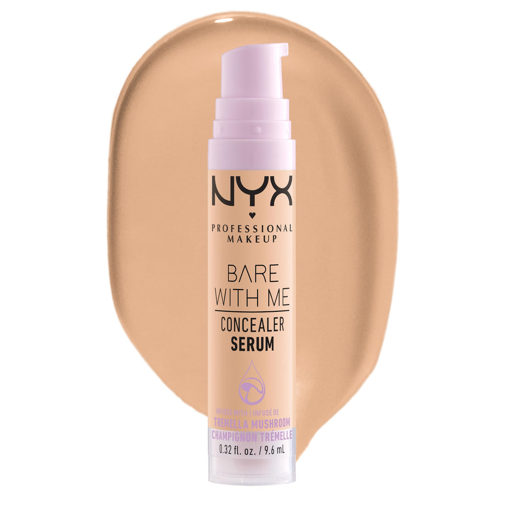 NYX Bare With Me Concealer Serum ofrece hidratación 24h con acabado natural.