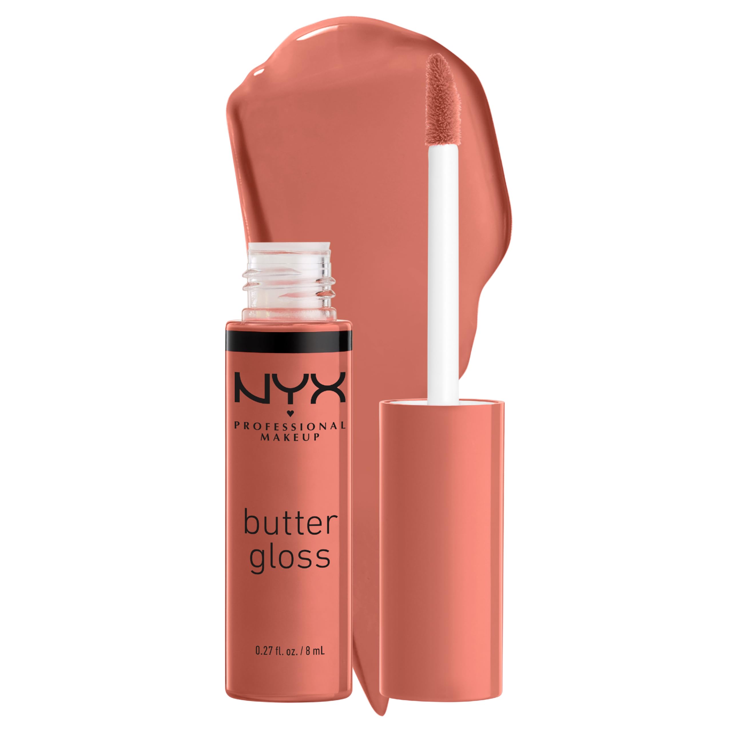 NYX Butter Gloss Bit Of Honey bottle with a glossy peach-nude shine
