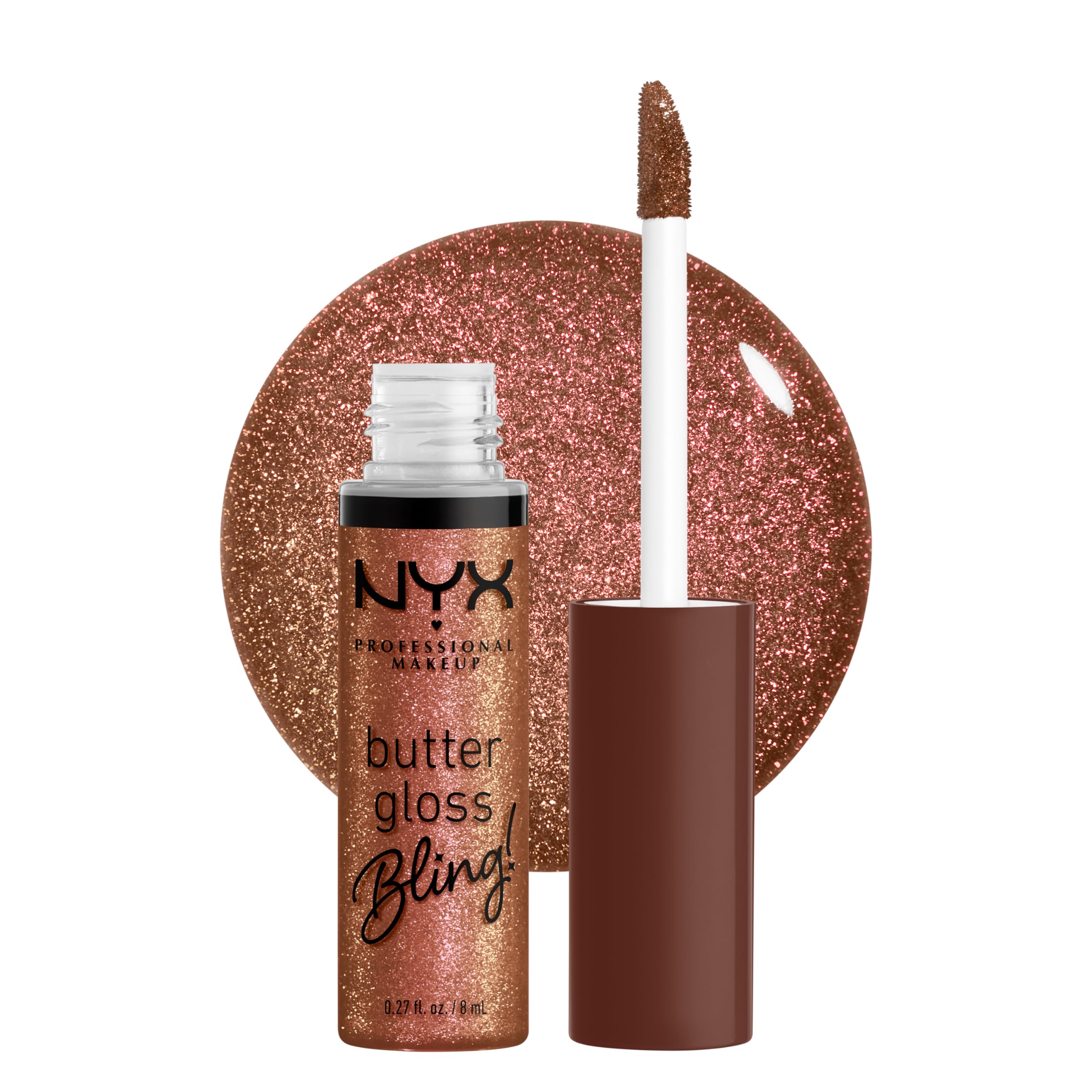 NYX Butter Gloss Bling bottle close-up with sparkling lip shine