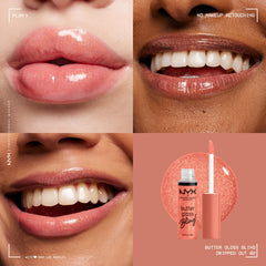NYX Butter Gloss Bling crystal glow adds radiant reflection to lips.